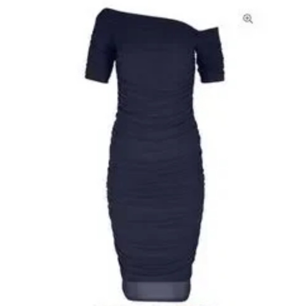 VENUS | Navy Off The Shoulder‎ Ruched Bodycon Midi Dress, XL